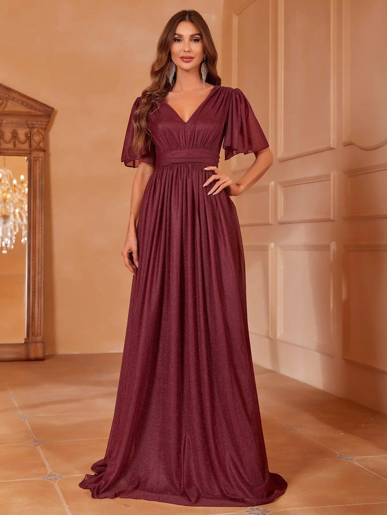V-Neck Short Sleeve Maxi A-Line Dress — authorized product image 6