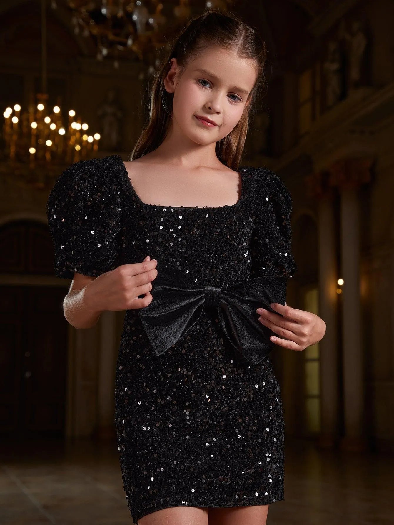 Tween Girls' Square Neck Sequin Puff-Sleeve Bodycon Formal Dress — authorized product image 5