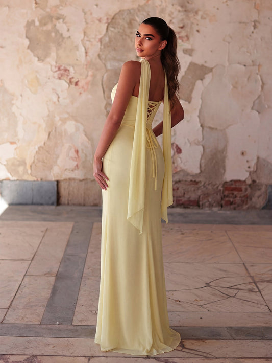 Additional product view of Lace-Up Back Strapless High-Slit Mermaid Sleeveless Evening Gown
