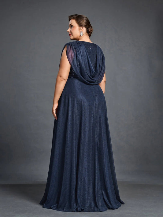 Plus Women's Cowl Neck Sleeveless A-Line Formal Dress – view 2