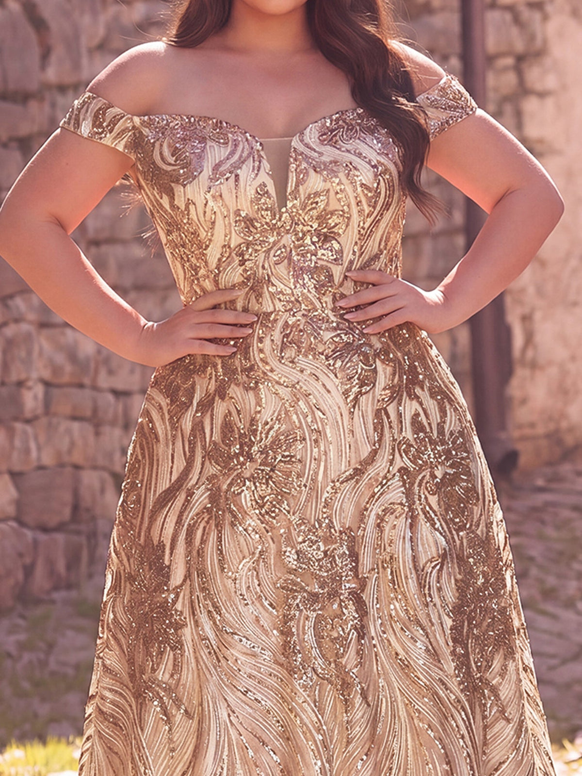 Plus-Size Off-Shoulder Graphic Sequin Formal Prom Evening Dress — authorized product image 5