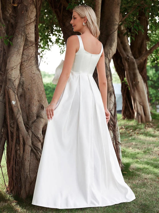 Square Neck Satin Sleeveless A-Line Wedding Gown — authorized product image 2