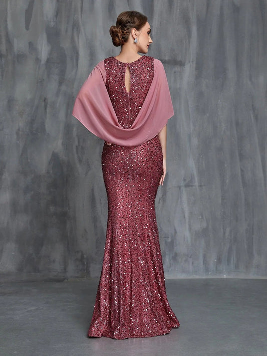 Women's Draped Back Mermaid Hem Sequin Formal Dress – view 2
