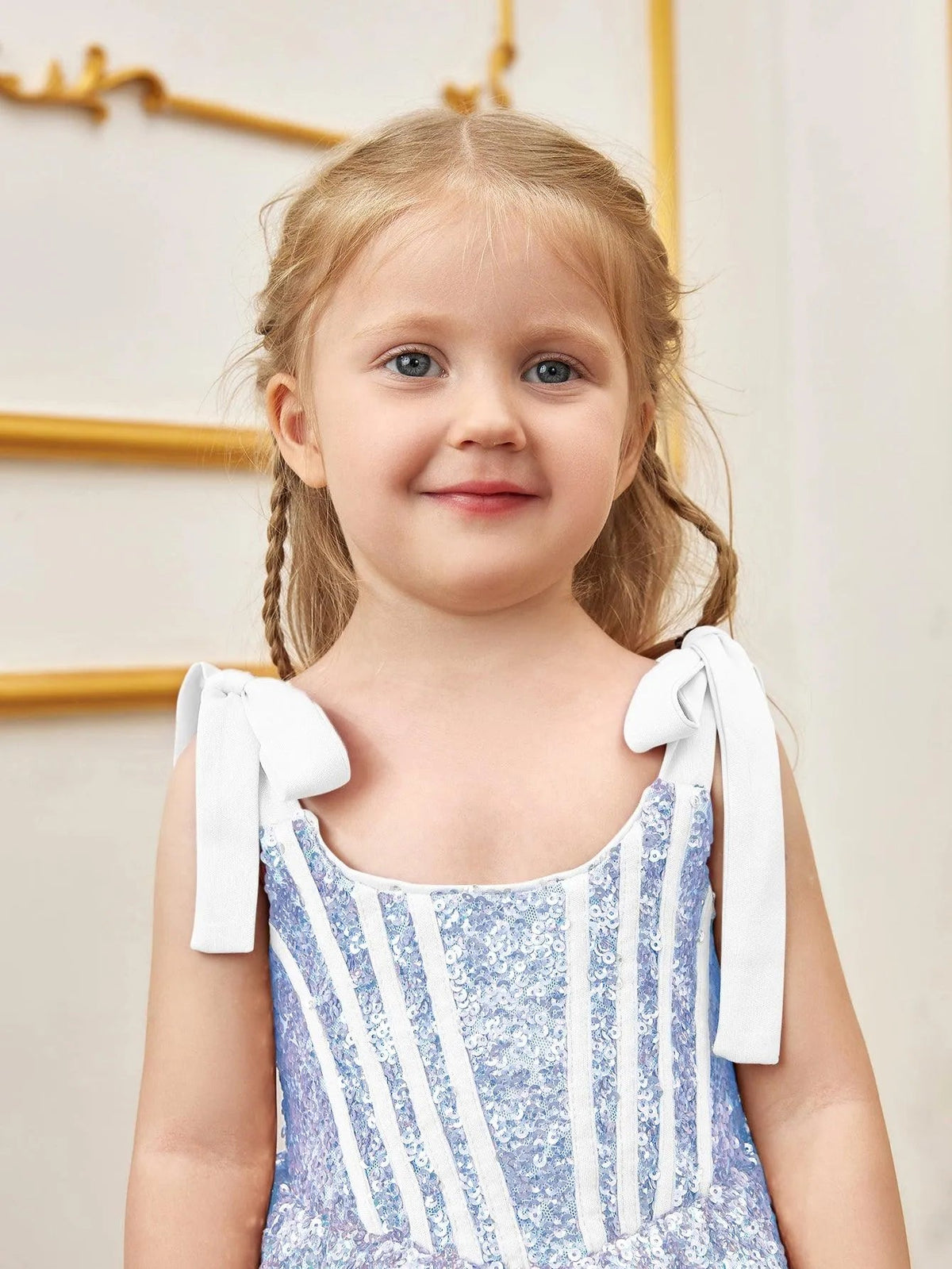 Additional product view of Cami Strap Sequin A-Line Sleeveless Midi Young Girls' Party Dress