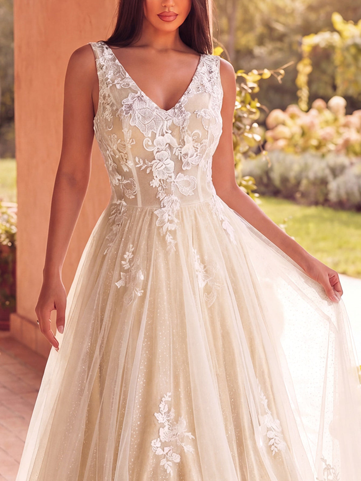 Plunging Lace Sleeveless A-Line Wedding Gown — authorized view 5