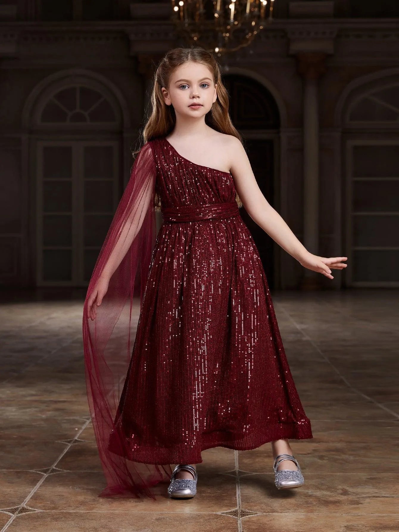 Tween Girls' One-Shoulder Draped Side Sequin Prom Dress — authorized product image 6
