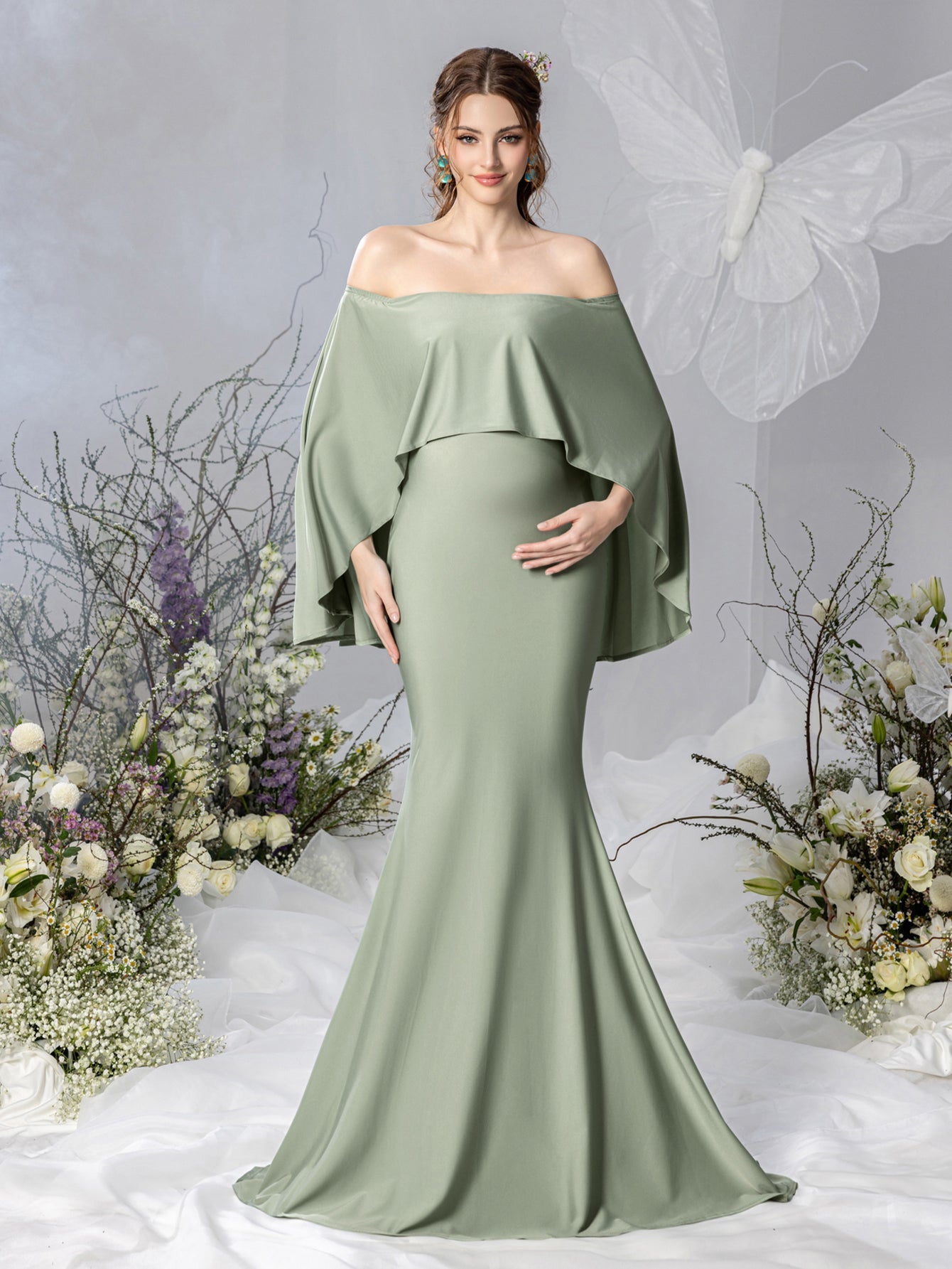 Maternity Off-Shoulder Cape Mermaid Evening Gown — authorized product image 7