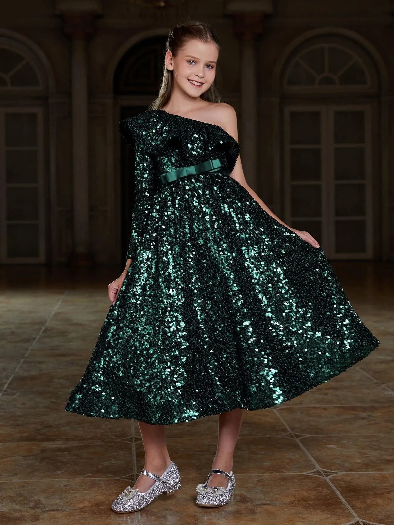 Tween Girls' One-Shoulder Sequin A-Line Formal Gown — authorized product image 6