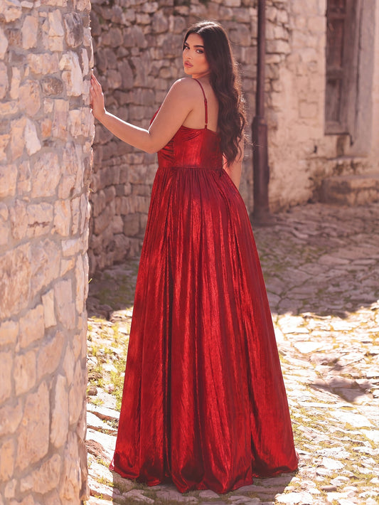 Plus Spaghetti Strap Metallic A-Line Prom Dress – view 2