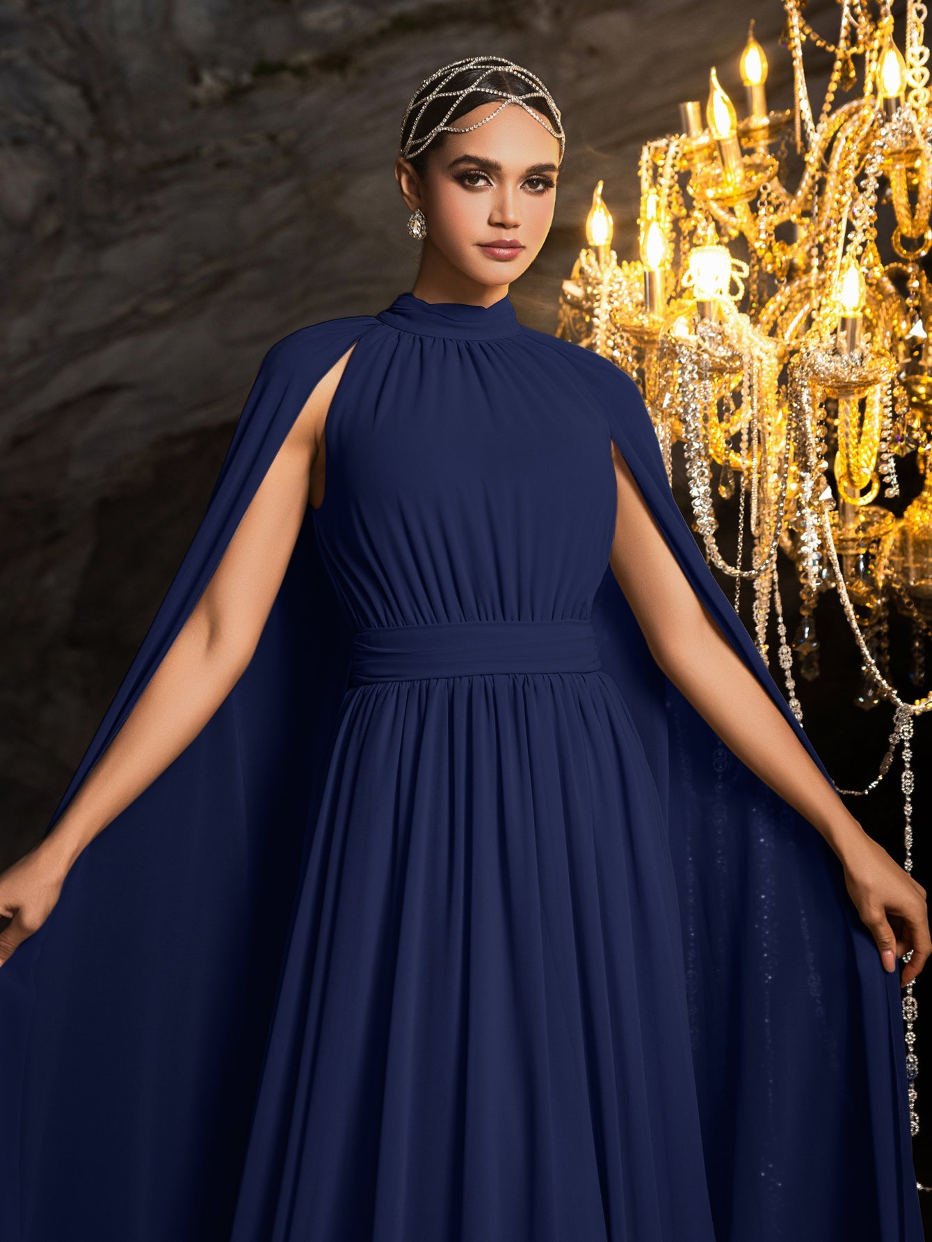 High Neck Chiffon Cape A-Line Evening Gown — authorized product image 12