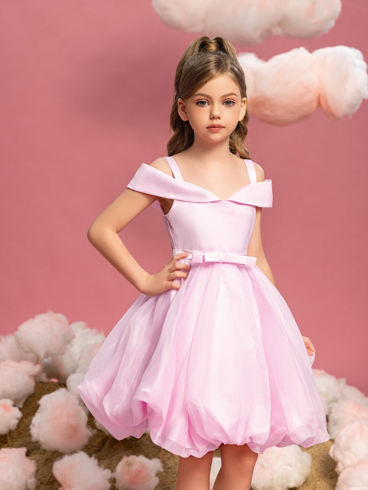 Tween Girls' Off-Shoulder Satin Sleeveless A-Line Formal Dress — authorized product image 8