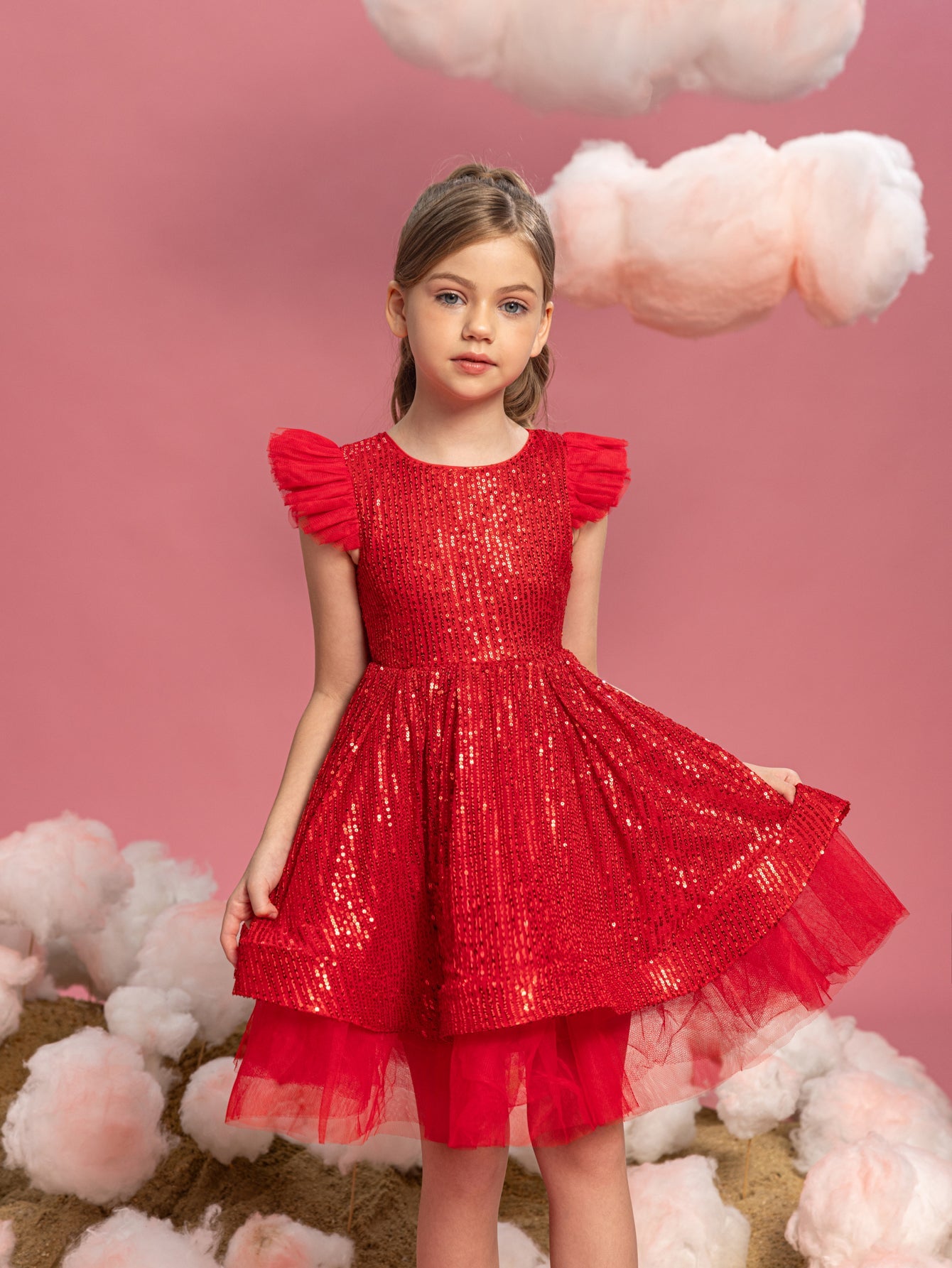Additional product view of Cap-Sleeve Sequin A-Line Midi Tween Girls' Party Dress