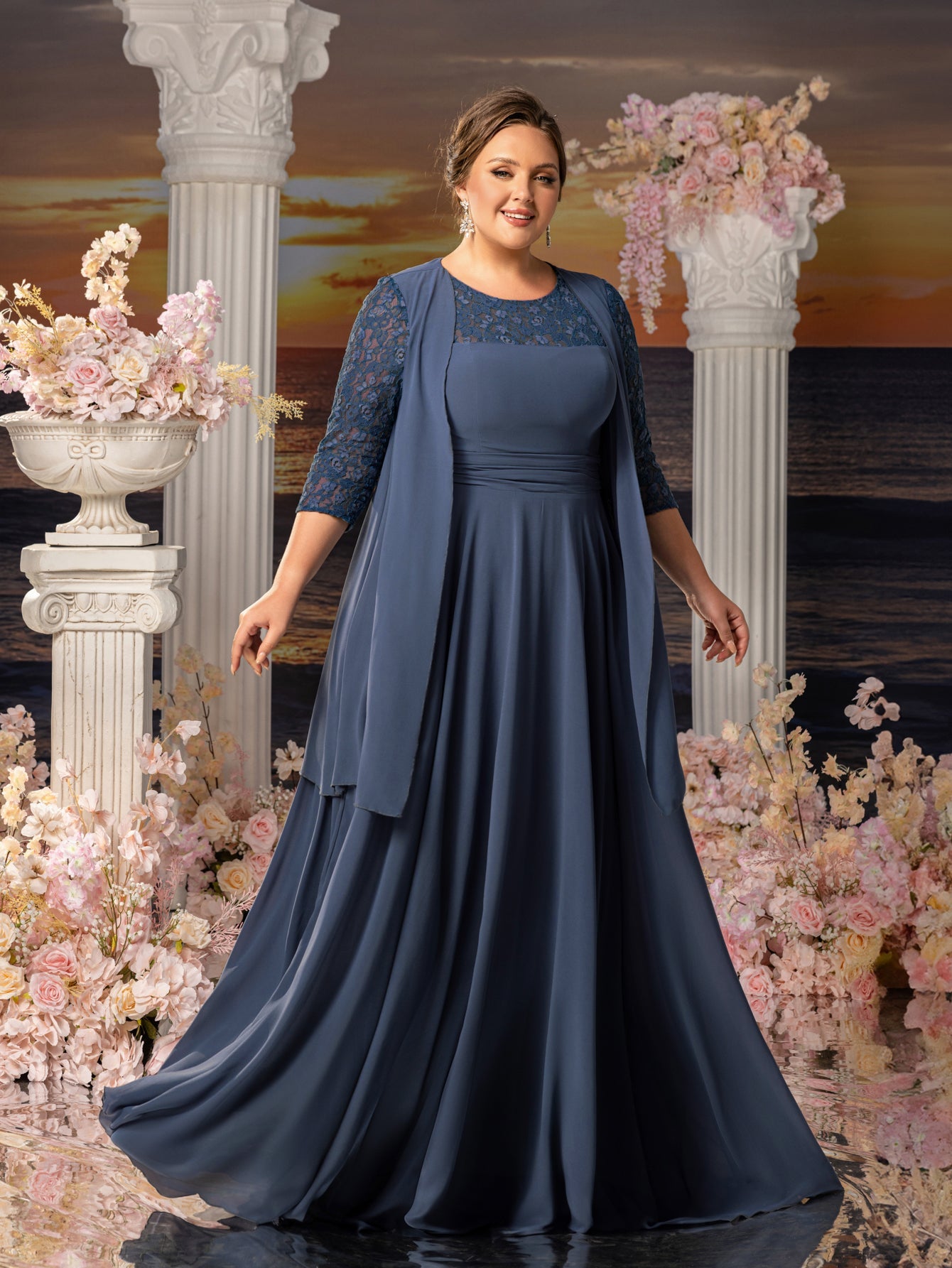 Additional product view of Plus-Size Lace A-Line Floral Maxi Mother-of-the-Bride Dress