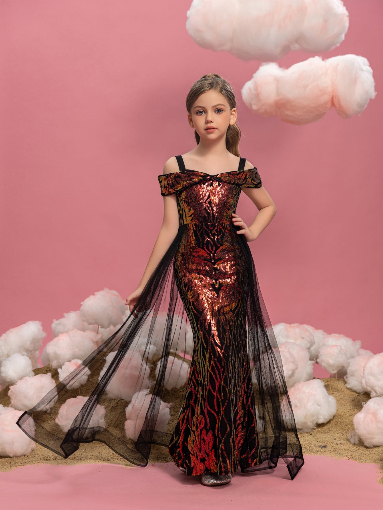 Tween Girls' Off-Shoulder Sequin Short-Sleeve Mermaid Formal Gown — authorized product image 7
