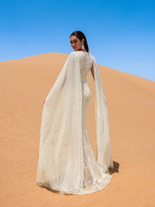 Gorgeous Beaded Sequin Mermaid Gown with Cape Sleeves – Elegant Evening Dress for Weddings, Red Carpet Galas & Opera Nights – view 2
