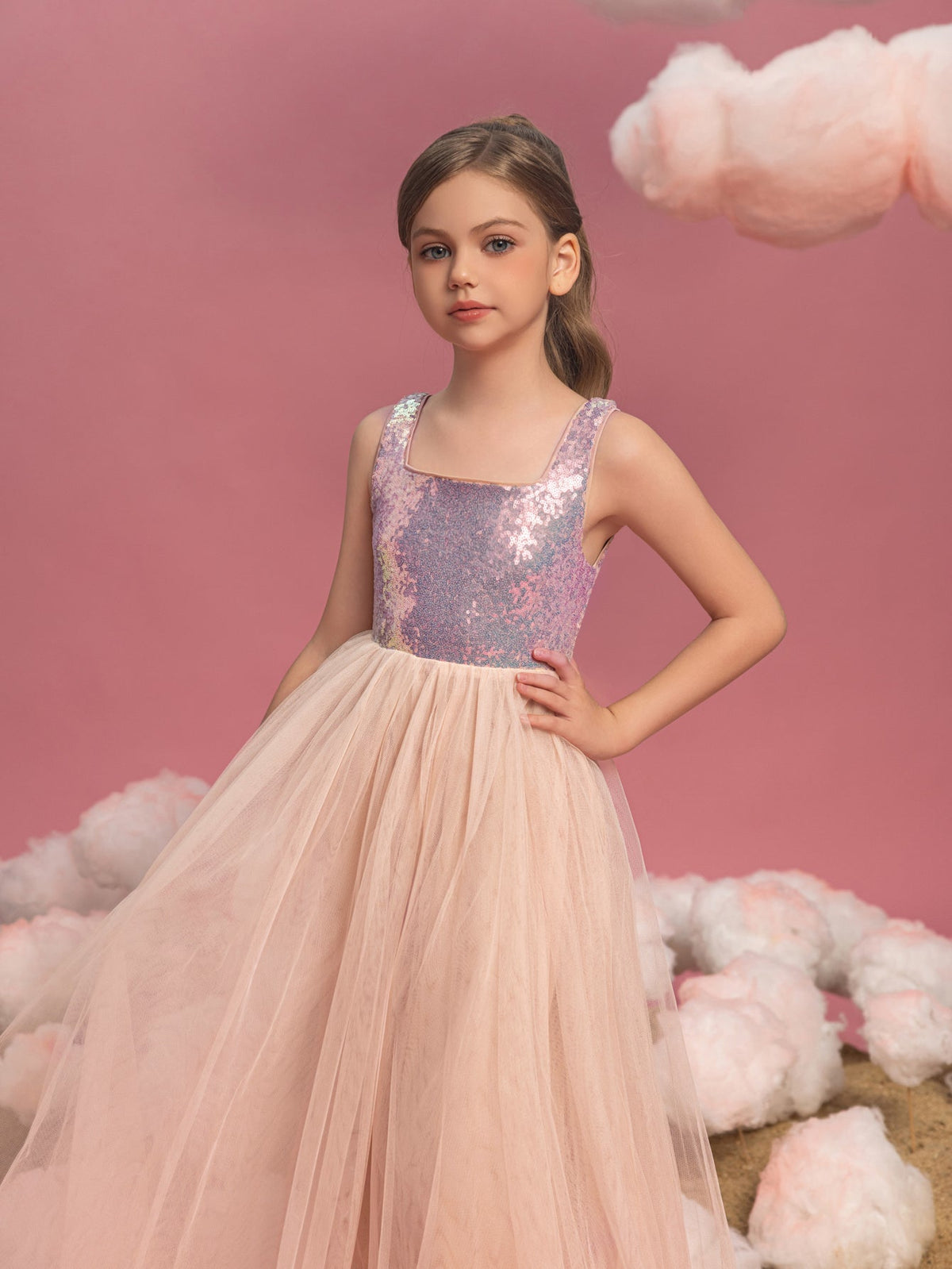 Tween Girls' Square Neck Sequin Sleeveless A-Line Formal Gown — authorized product image 7