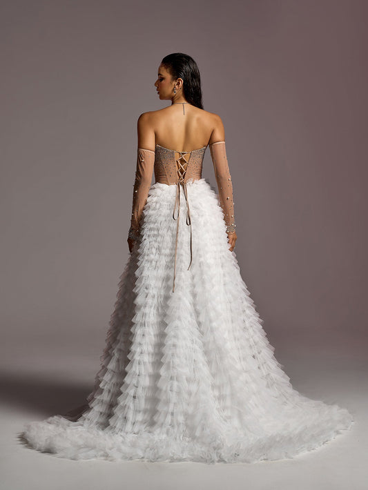 Sweetheart Rhinestone Long-Sleeve A-Line Wedding Gown — authorized product image 2