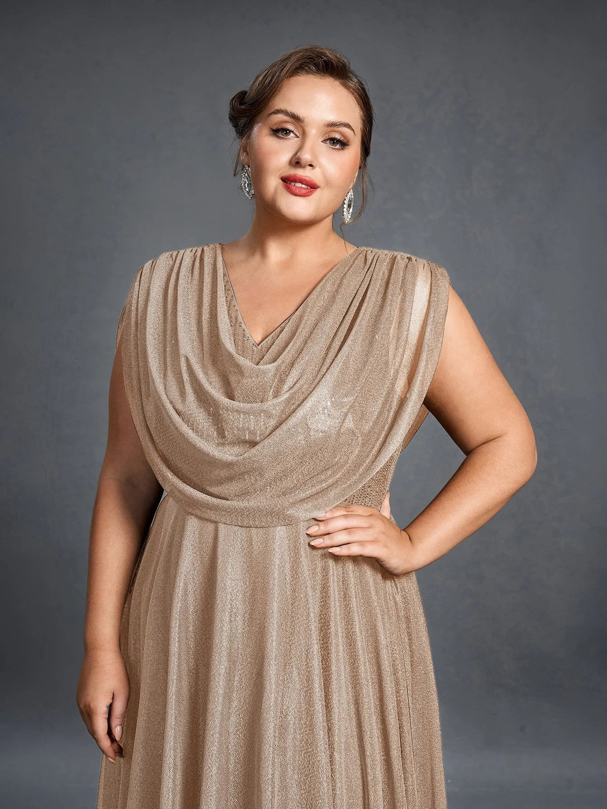 Plus Women's Cowl Neck Sleeveless A-Line Formal Dress – view 18