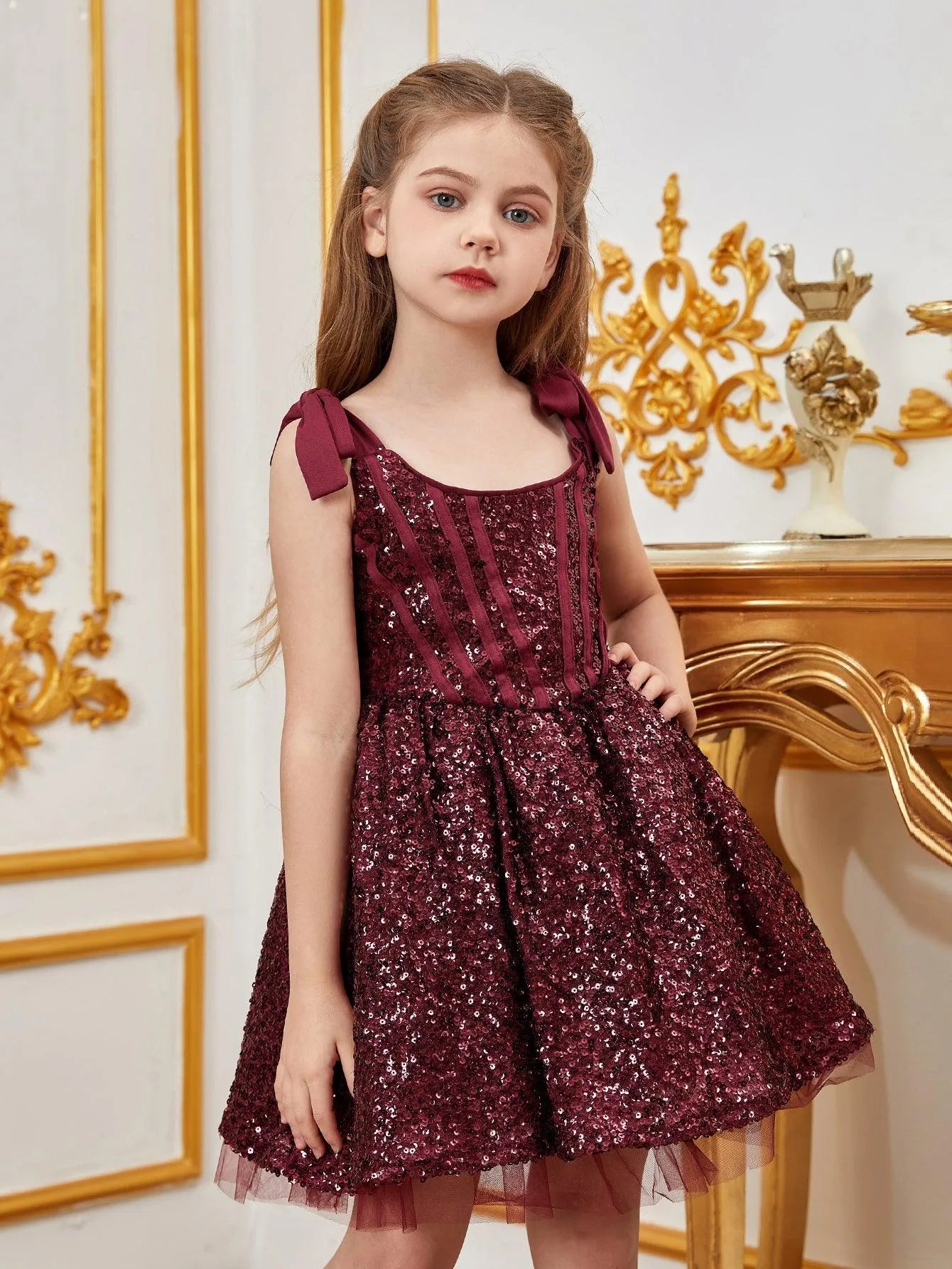 Additional product view of Cami Strap Sequin A-Line Sleeveless Midi Tween Girls' Party Dress