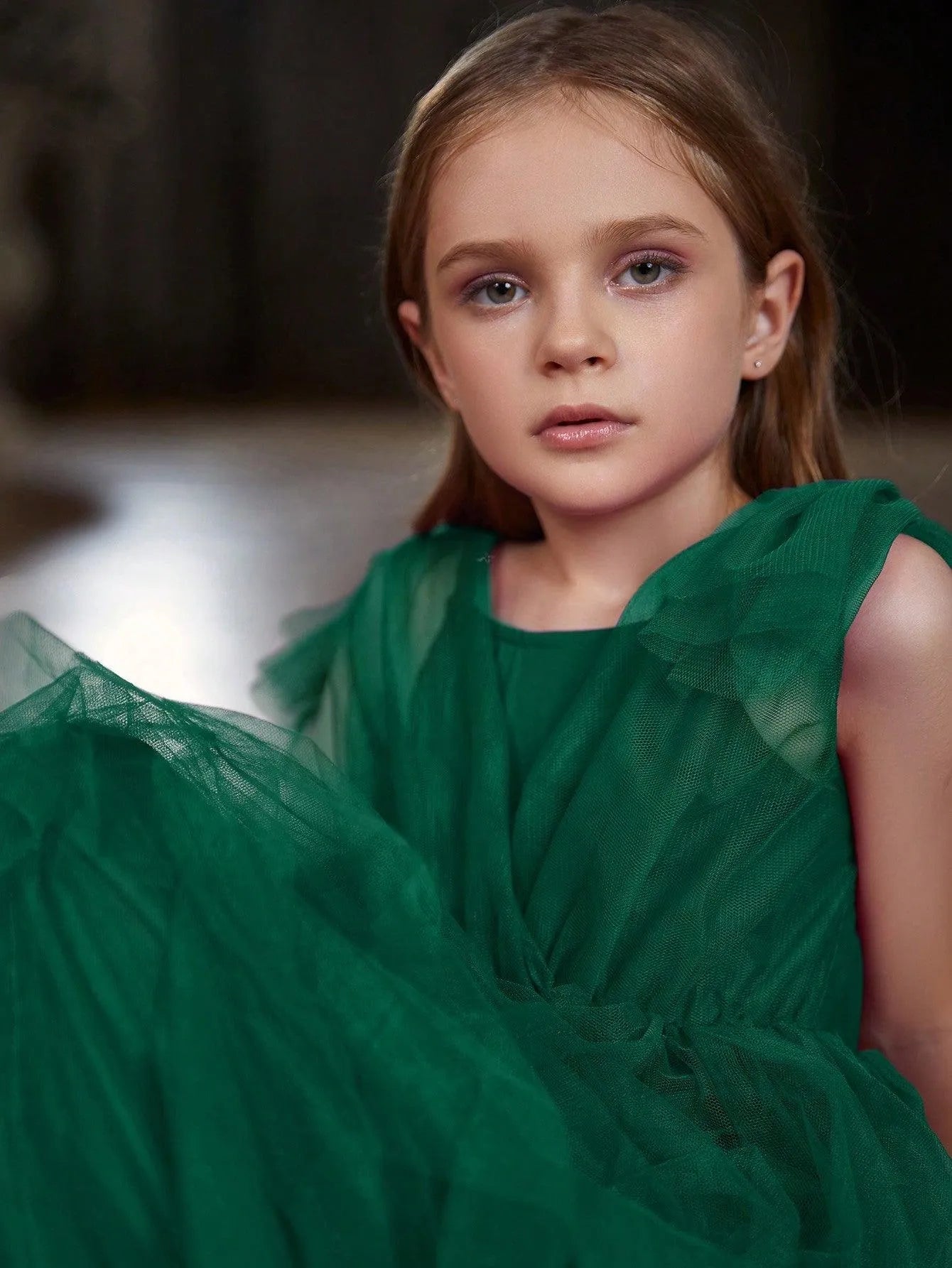 Additional product view of Mesh Overlay A-Line Sleeveless Maxi Tween Girls' Party Dress