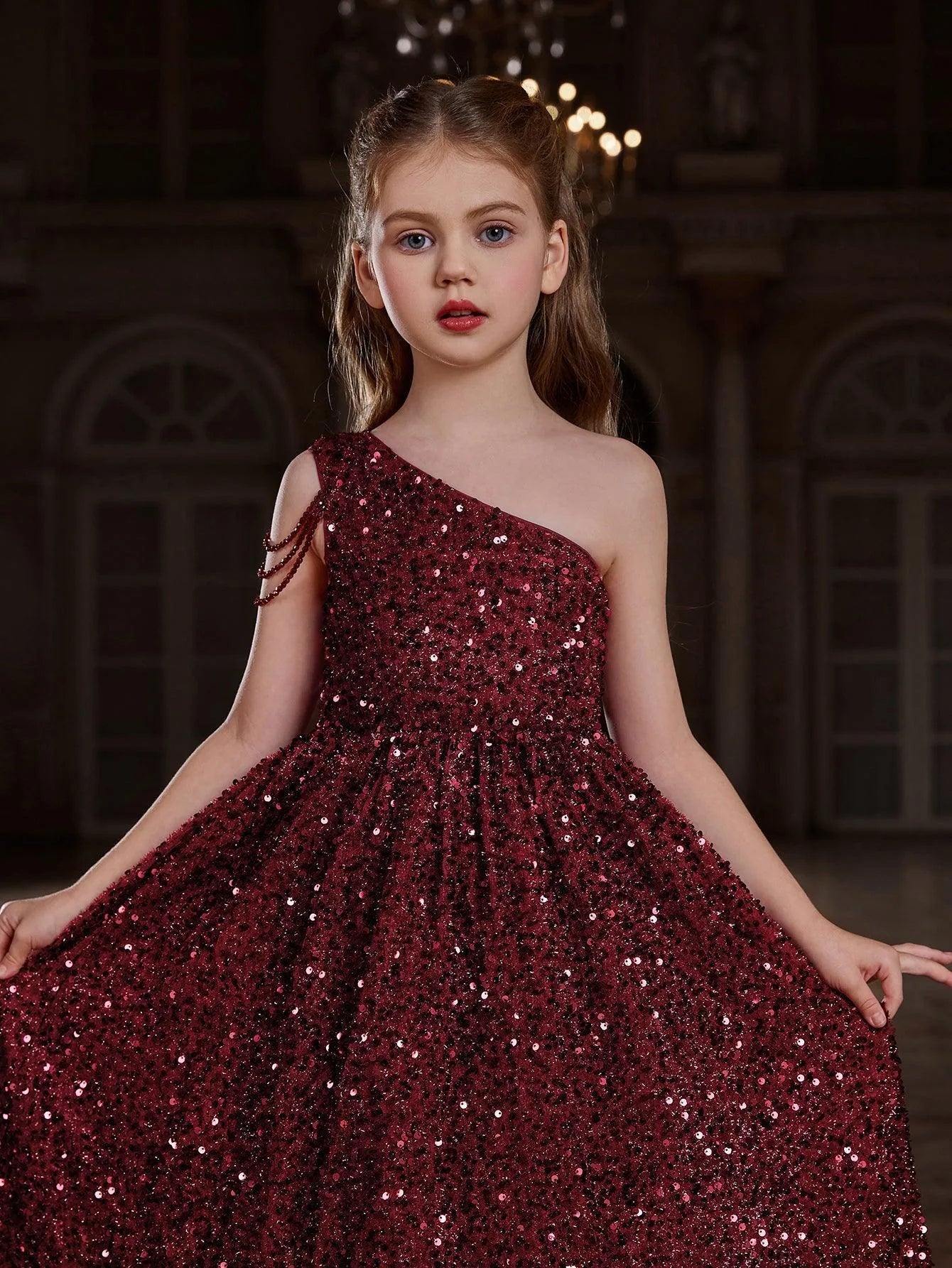 Tween Girls' One-Shoulder Chain Detail Sequin Party Dress — authorized product image 6