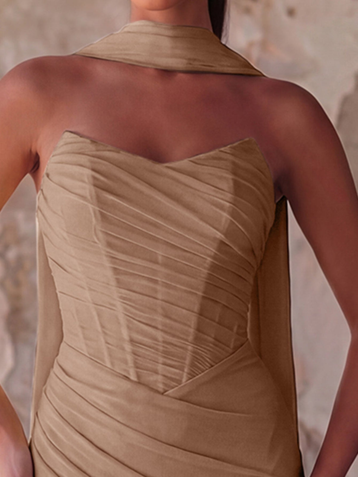 Additional product view of Lace-Up Back Strapless High-Slit Mermaid Sleeveless Evening Gown