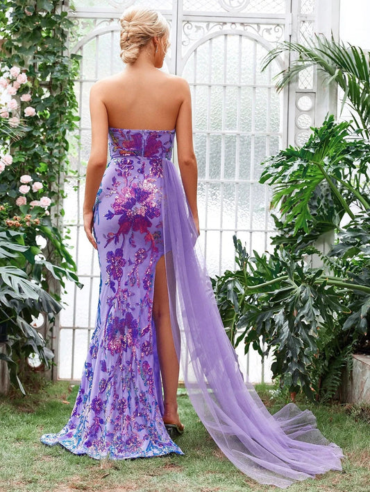 Draped Side Split Thigh Jacquard Sequin Tube Party Dress — authorized product image 2
