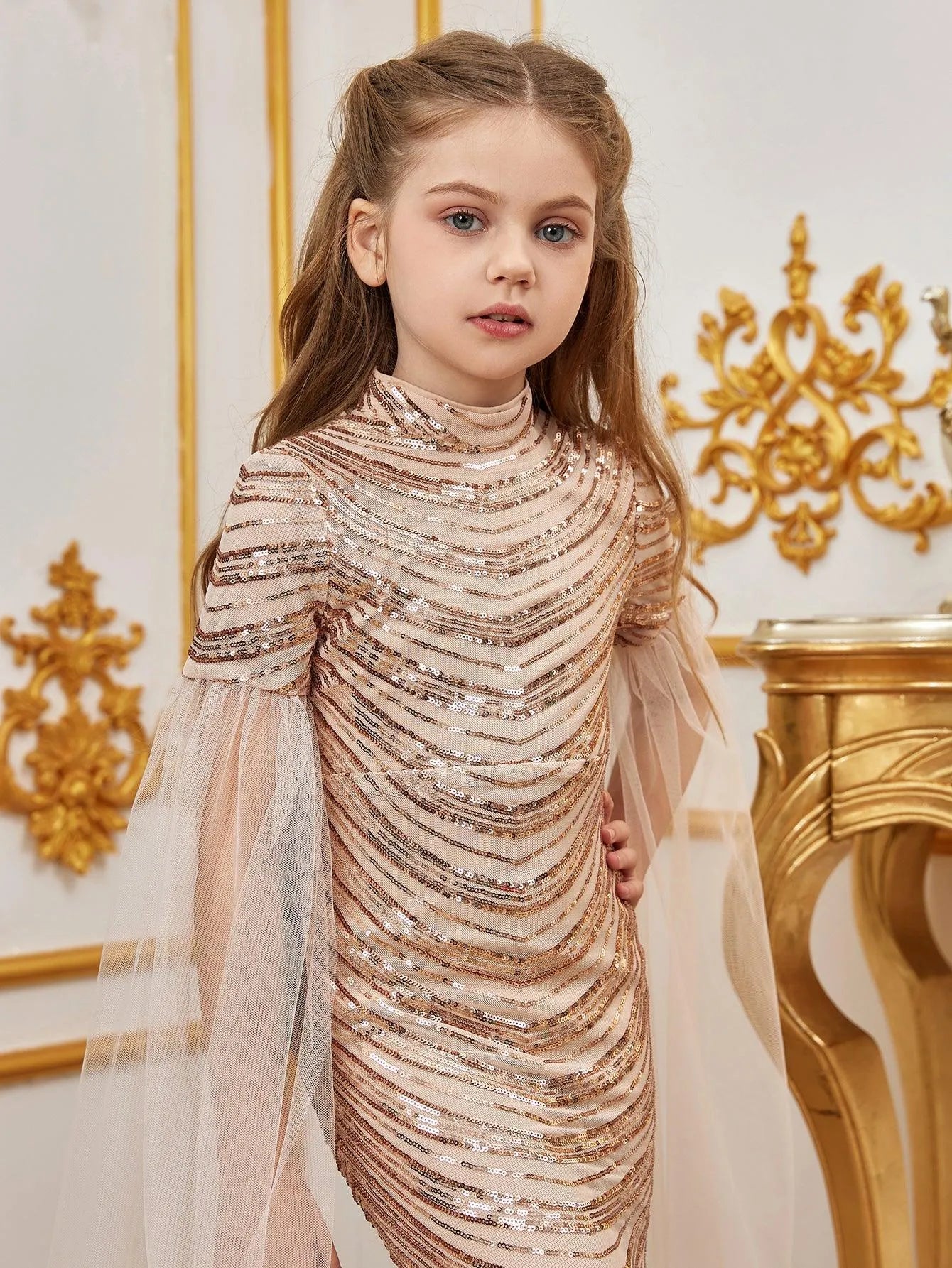 Tween Girls' High Neck Sequin Cape Mermaid Formal Gown — authorized product image 18