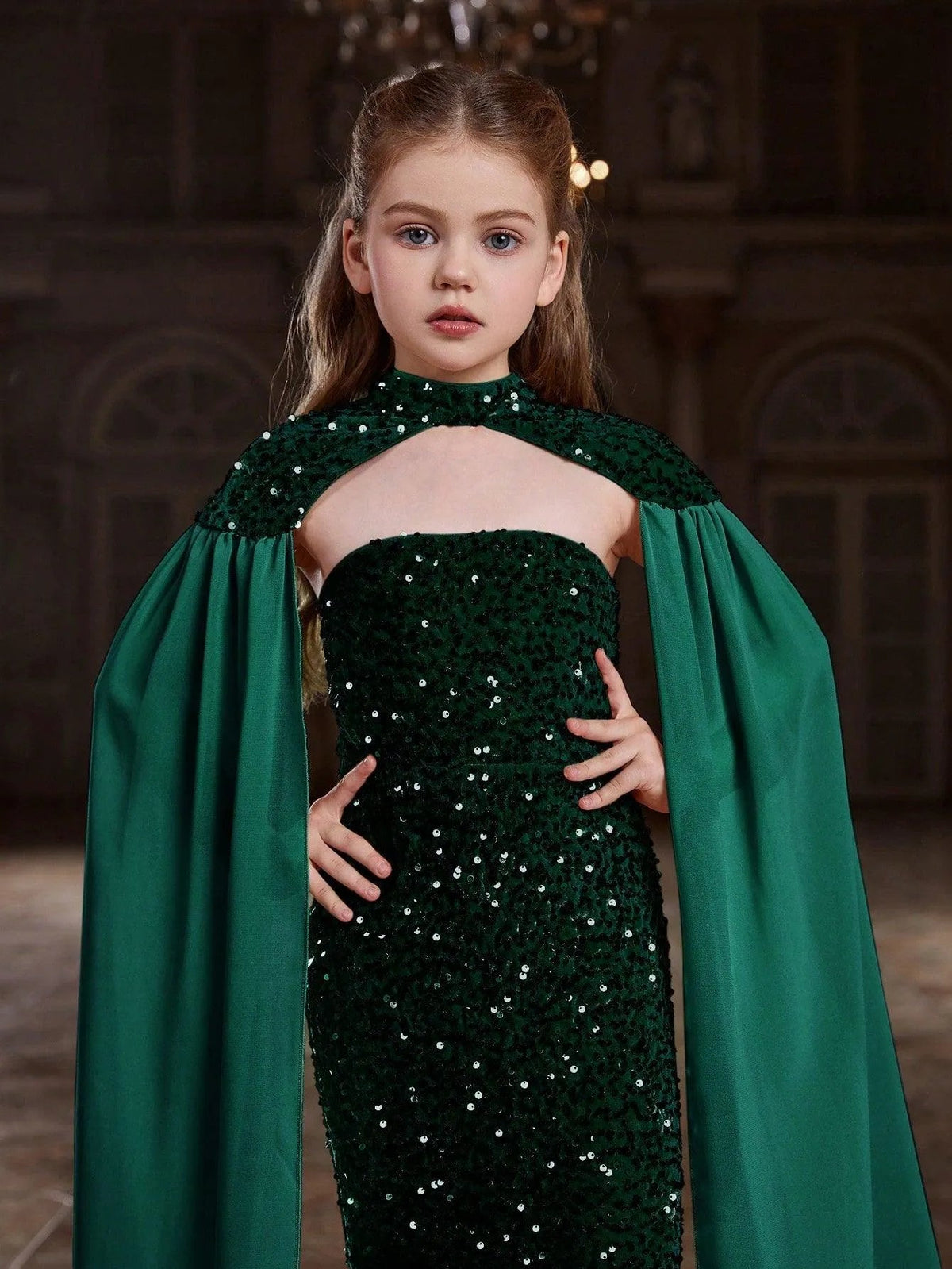 Additional product view of Strapless Sequin Mermaid Sleeveless Maxi Tween Girls' Party Dress