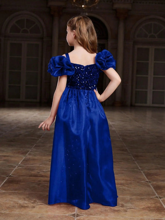Additional product view of Mesh Overlay Sweetheart-Neck Sequin Mermaid Short-Sleeve Tween Girls' Party Dress