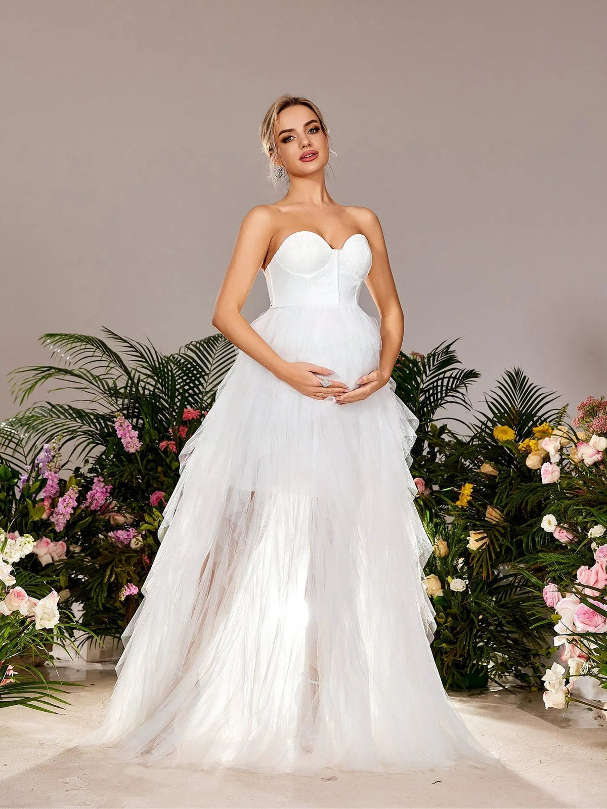 Maternity Strapless Tulle Sleeveless A-Line Evening Gown — authorized product image 5