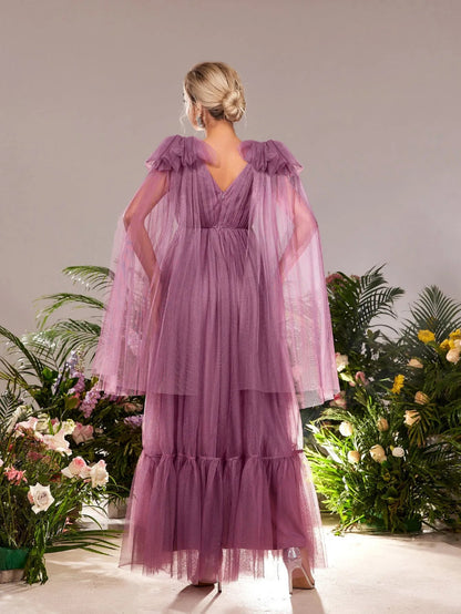 Additional product view of Plunging-Neck V-Neck Mesh A-Line Sleeveless Maternity Evening Dress