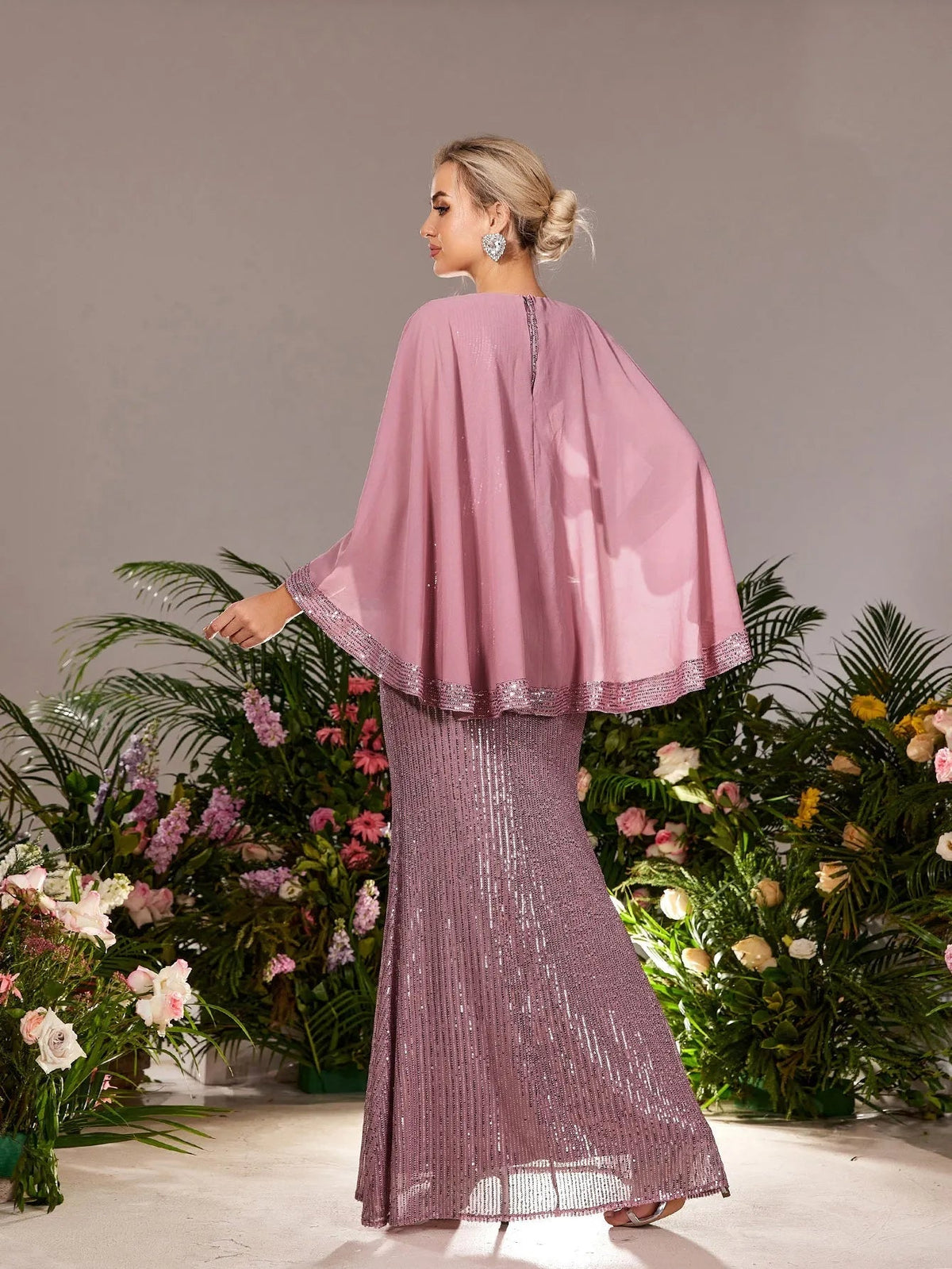 Maternity Round Neck Sequin Cape Mermaid Evening Gown — authorized product image 2