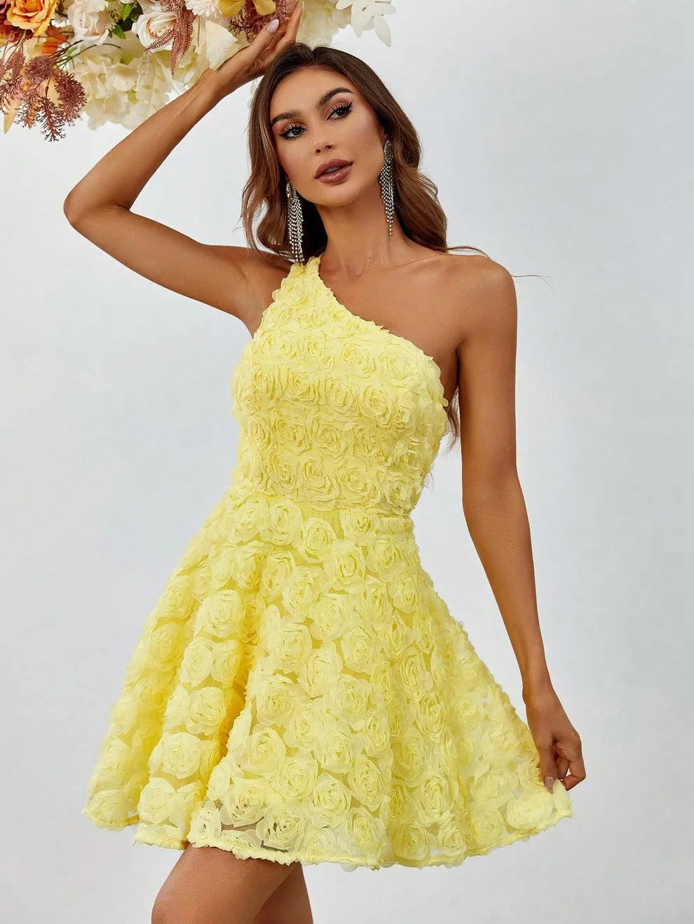 Additional product view of Backless One-Shoulder 3D-Flower A-Line Sleeveless Mini Party Dress