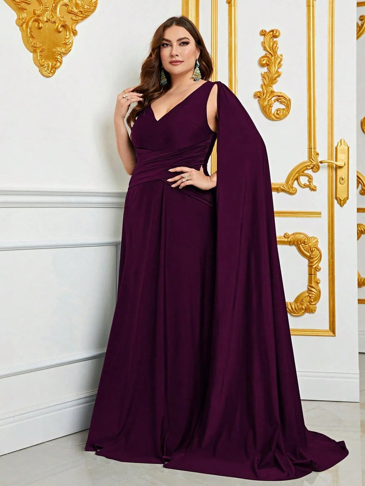 Plus Ruched Draped Side Split Party Dress Bridesmaids Dress