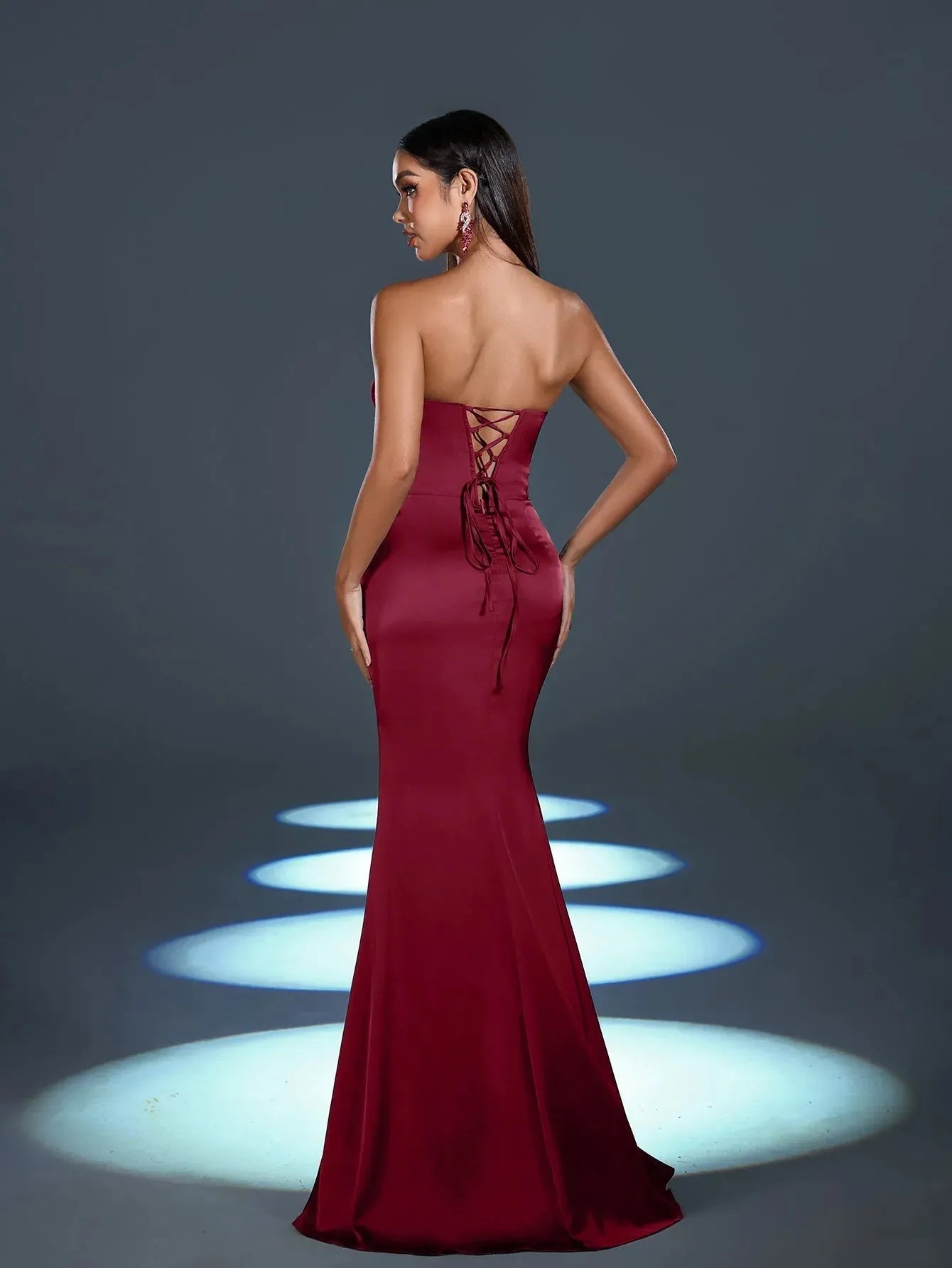 Additional product view of High-Slit Strapless Satin Sequin Mermaid Evening Gown