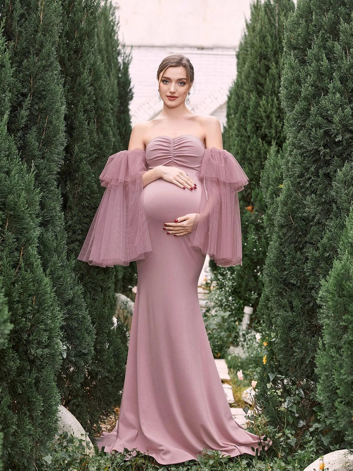 Maternity Strapless Tulle Sleeveless Mermaid Evening Gown — authorized product image 3