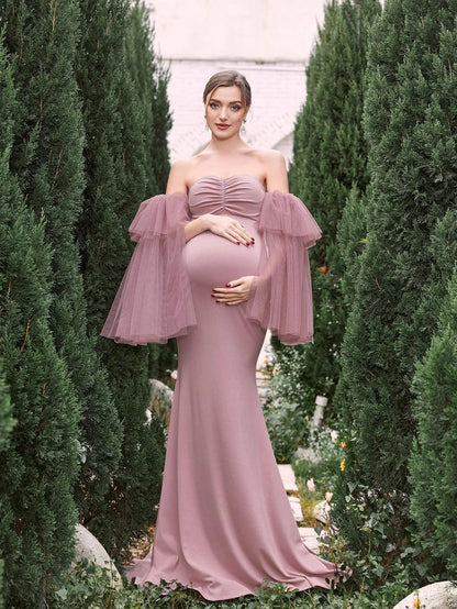 Maternity Strapless Tulle Sleeveless Mermaid Evening Gown — authorized product image 3