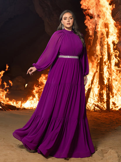 Plus Chiffon Mock Neck Evening Gown with Tiered Ruffles – Structured Maxi Dress for Gala Dinners, Awards Nights & Dramatic Events