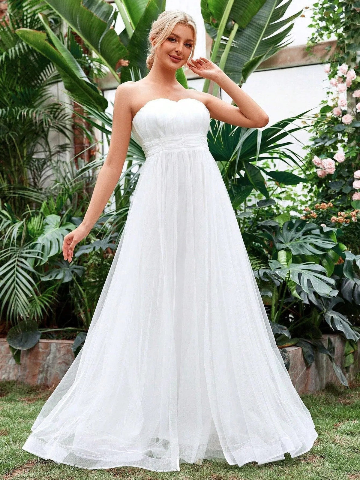 Ruched Waist Mesh Tube Wedding Dress — authorized product image 4