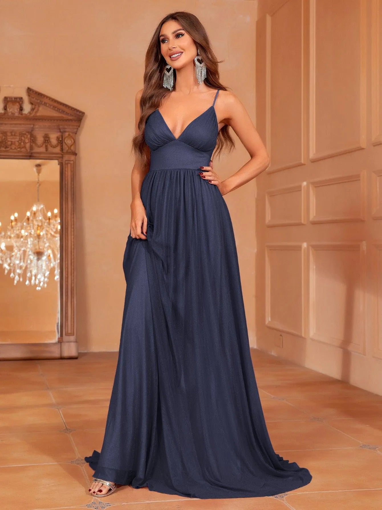 Additional product view of Cami Strap Chiffon Backless A-Line Sleeveless Evening Gown