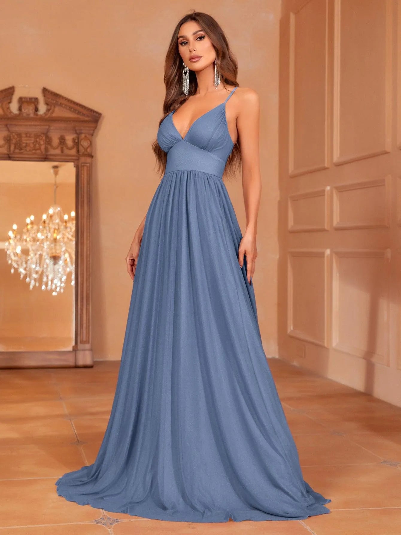 Additional product view of Cami Strap Chiffon Backless A-Line Sleeveless Evening Gown