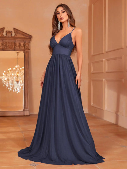 Additional product view of Cami Strap Chiffon Backless A-Line Sleeveless Evening Gown