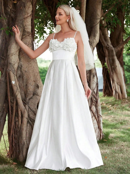 Spaghetti Strap Satin Sleeveless A-Line Wedding Gown — authorized product image 4