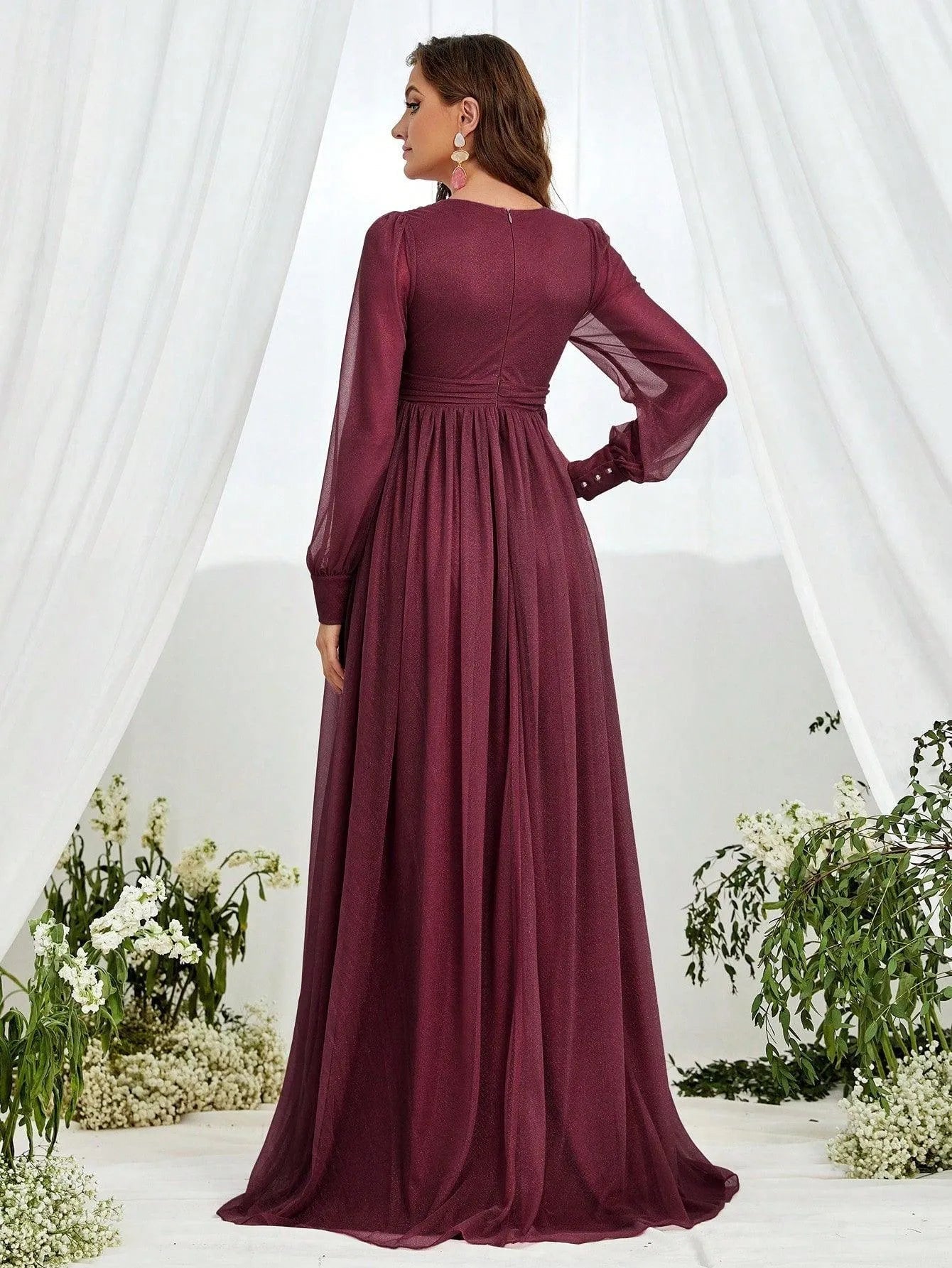 Additional product view of V-Neck Chiffon A-Line Long-Sleeve Maxi Maternity Evening Dress