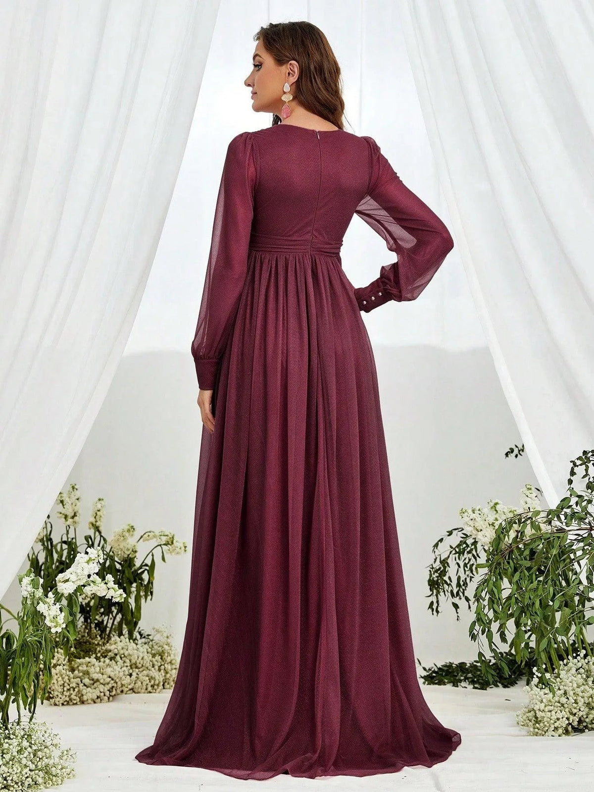 Additional product view of V-Neck Chiffon A-Line Long-Sleeve Maxi Maternity Evening Dress