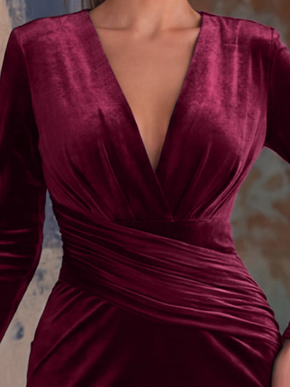Elegant V-Neck Long Sleeve Velvet Mermaid Dress – view 23