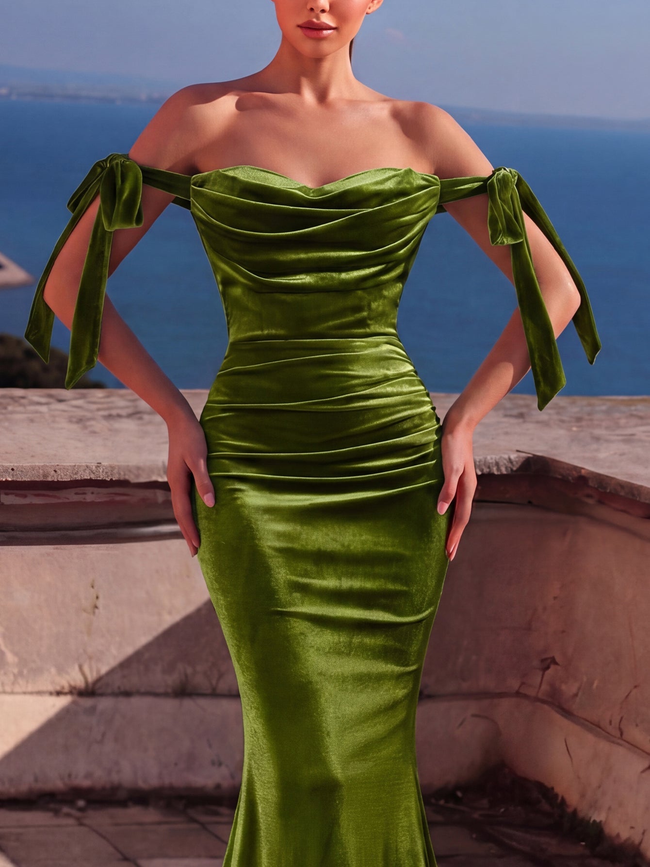 Additional product view of Off-Shoulder Velvet Mermaid Sleeveless Maxi Evening Gown
