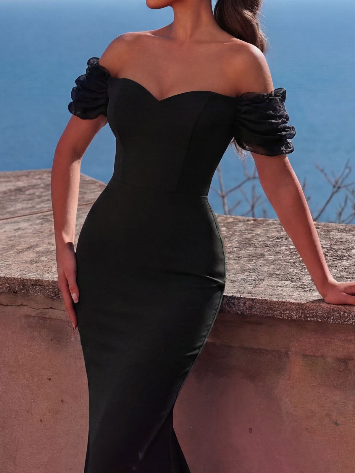 Additional product view of Mermaid Hem Knit Off-Shoulder Short-Sleeve Maxi Wedding Dress