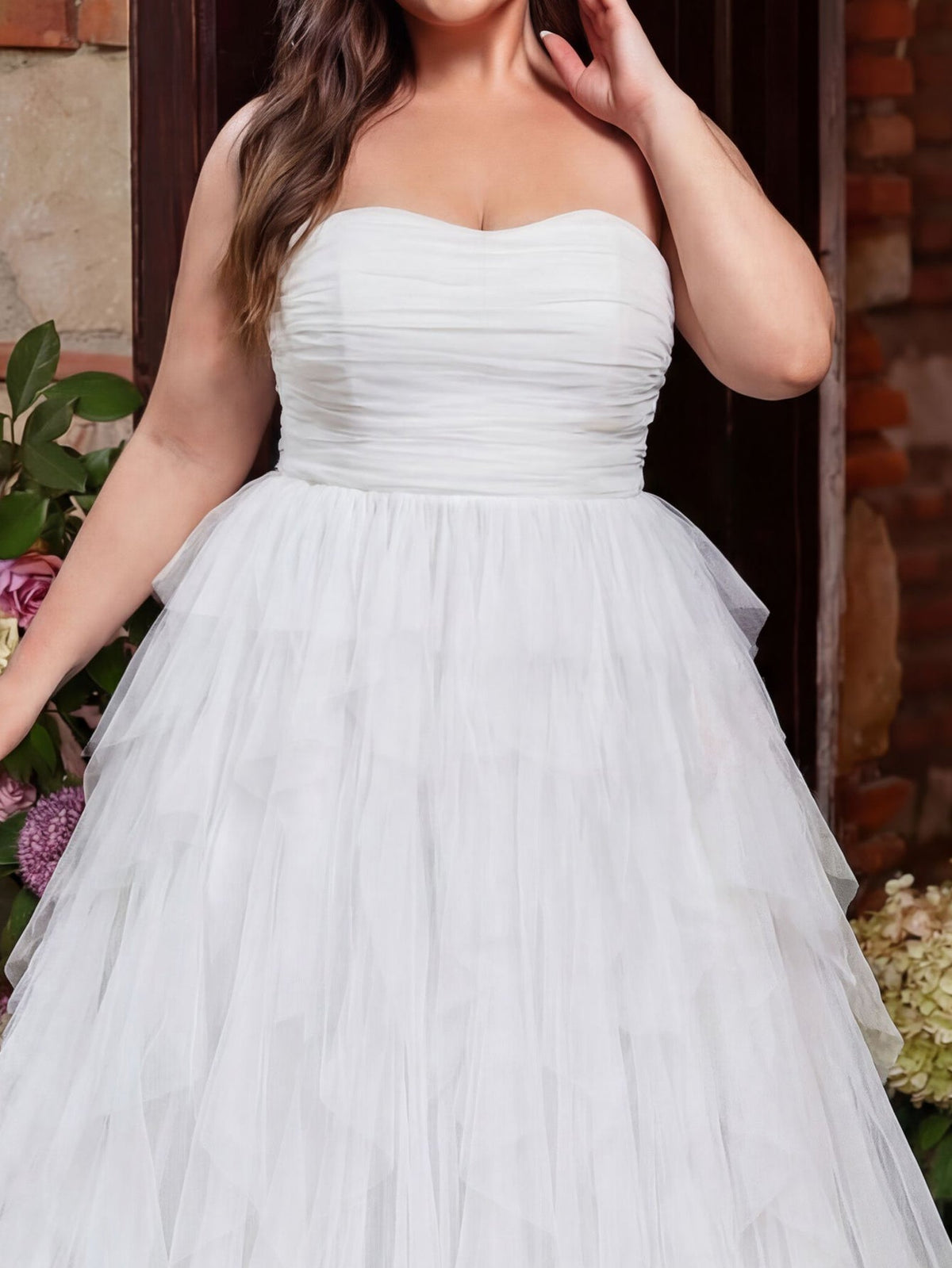 Additional product view of Mesh Overlay Plus-Size Strapless Sleeveless A-Line Wedding Dress